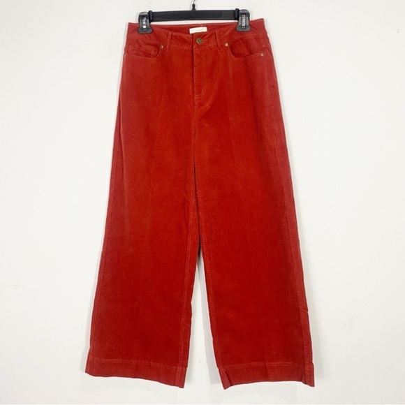 ANN MASHBURN Wide Leg Cropped Corduroy Pant Rust Stretch - Picture 8 of 11